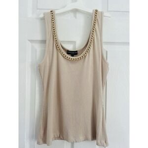 Generation Love Gold Chain Embellished Tank Top Beige Sleeveless Scoop Neck Sz S